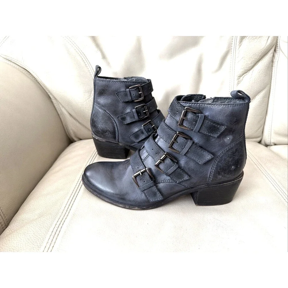 Roan by Bed Stu Womens Leather Boots Size 8 Disstressed Moto Biker Buckle Gray